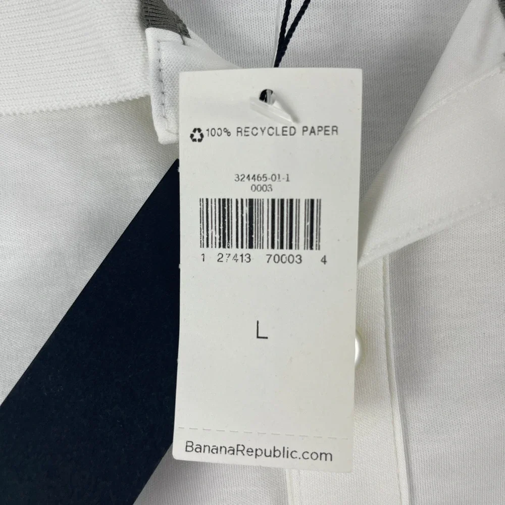 Banana Republic Mens L White Polo Shirt Luxury Touch Standard Fit Cotton NWT